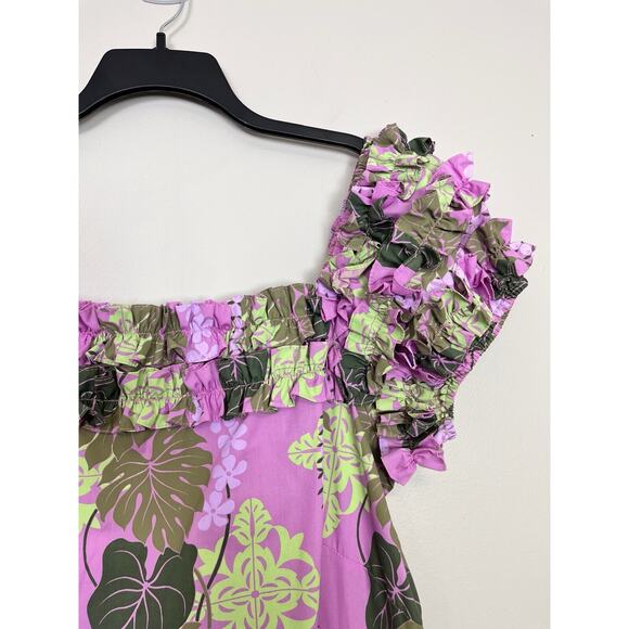 T&L MUUMUU FACTORY Purple Tropical Ruffle MuuMuu Dress Size L 11/12 - Picture 5 of 16